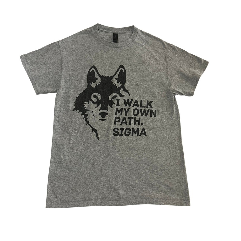 Gildan Mens Sigma Wolf I Walk My Own Path Graphic T-Shirt Gray Medium (1046)